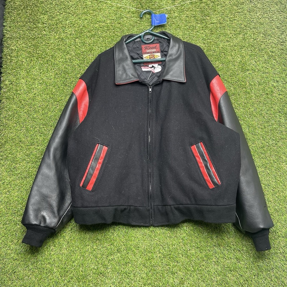 Vintage Reed Varsity Jacket Mens 3XL Coat Leather Wool Embroidered Cummins USA